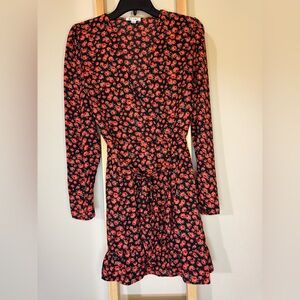 miami  Long-Sleeve Mini Dress with Red Floral Print